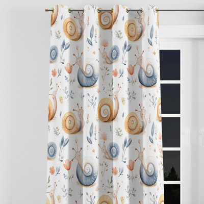 Garden Animals For Kids Blackout Curtains - Gentle Snail Soft Velvet Grommet Curtain - 1 Panel