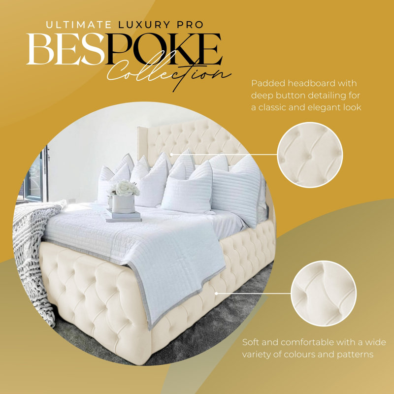 Ericka Chesterfield Ottoman Storage Bed - Deep Button-Tufted Velvet Upholstered Bed Frame, Super King (6'), Cream