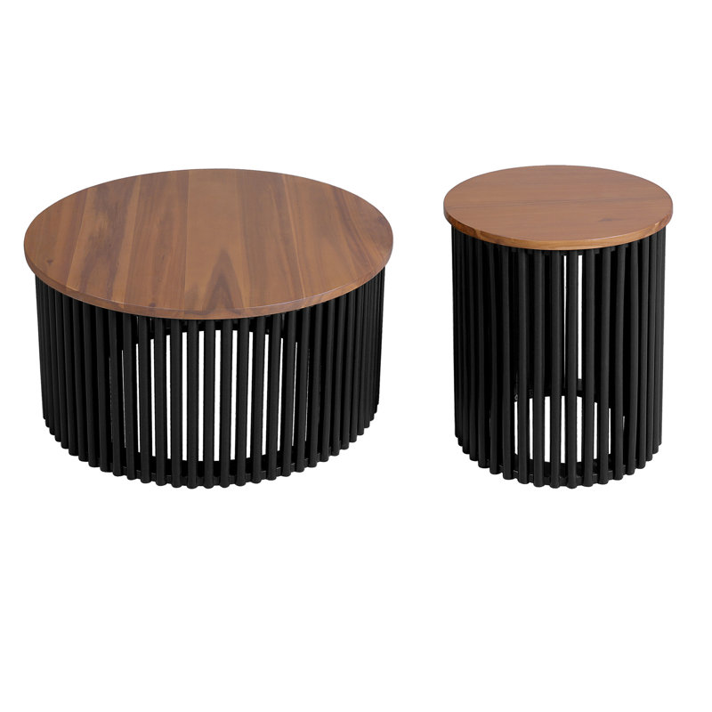 Ensembles de mobilier de patio: table basse en bois massif d'acacia + table d'appoint en bois massif d'acacia seulement la table, pas de chaises.