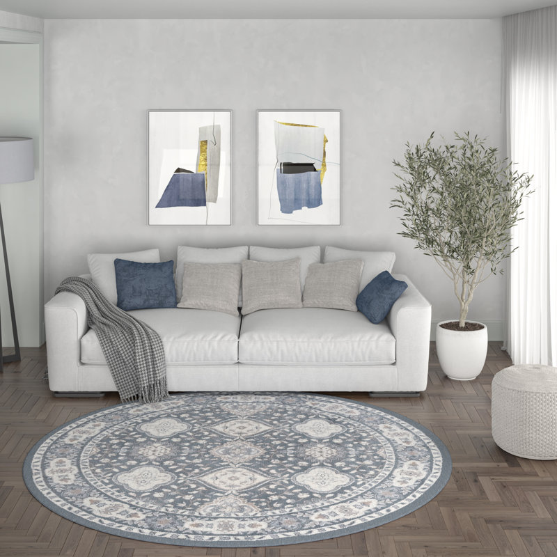 Tapis oriental gris foncé Wealden, Rond 5 pi 3 po