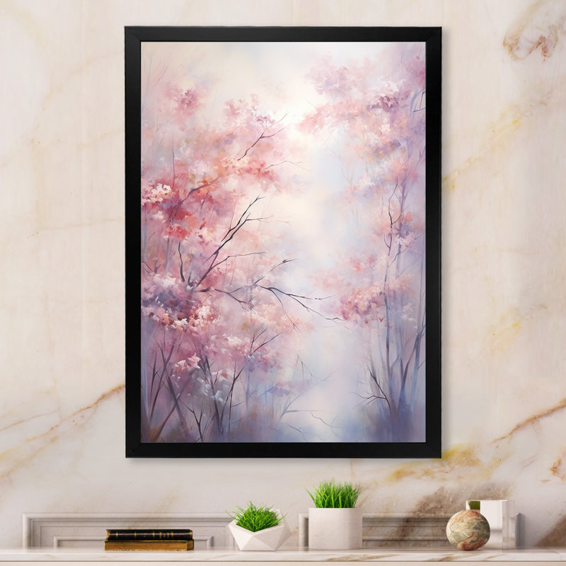 Impression sur toile «Pink Trees Romantic Impression II», Cadre photo noir, H 44 po x l 34 po x P 1,5 po