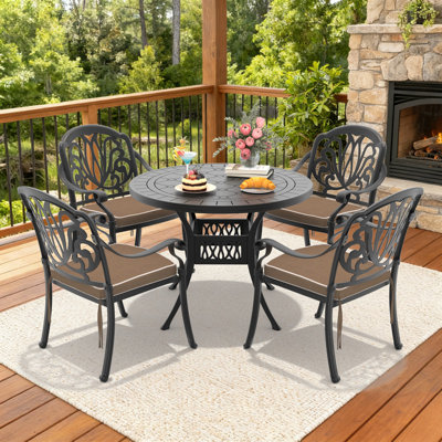 Ensemble de salle à manger 5 pièces pour terrasse 39,37 "avec 4 chaises empilables, coussins bruns