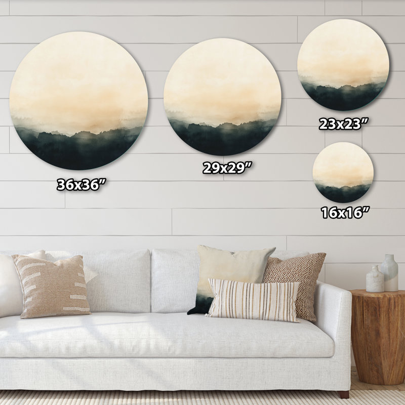 Silent Sky Gradient - paysages ronds, art mural en métal, L 29 po x H 29 po