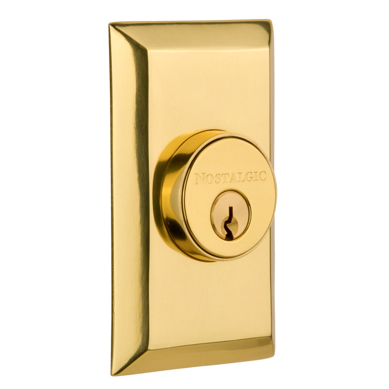 Nostalgic Warehouse Studio Plate Double Cylinder Deadbolt, Polished Brass