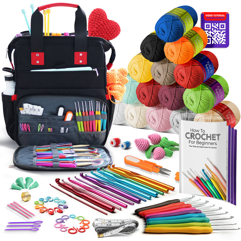 Hearth and Harbor Crochet Kit - Includes Backpack, Cotton Crochet Yarn, Hooks, Tutorials and More