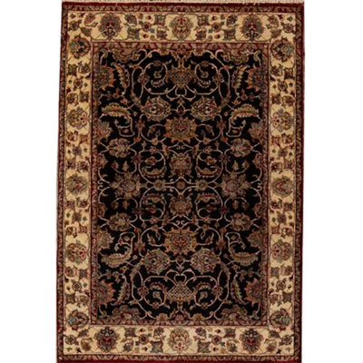 Hand-Knotted High-Quality Black and Cream Area Rug