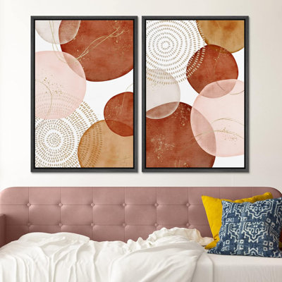 Rétro, rétro, spirale, aquarelle, pois, formes abstraites, moderne, minimaliste, détente, calme, multicolore, 2 pièces
