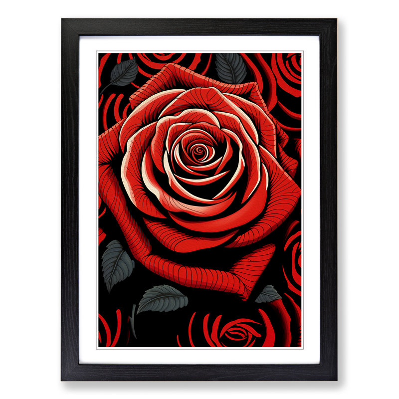 Rose Op - Single Picture Frame Print on Wood, 34cm H x 25cm W x 2cm D, Black