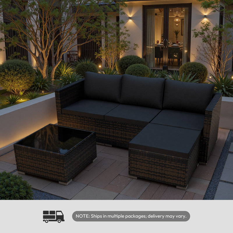  Patio Furniture Set- All-Weather, Thick Cushions & Wide Armrests -5 Piece Outdoor Patio Conversation Couch Sets, Wicker Rattan Outdoor Sectional Sofa for Garden, Patio, Poolside