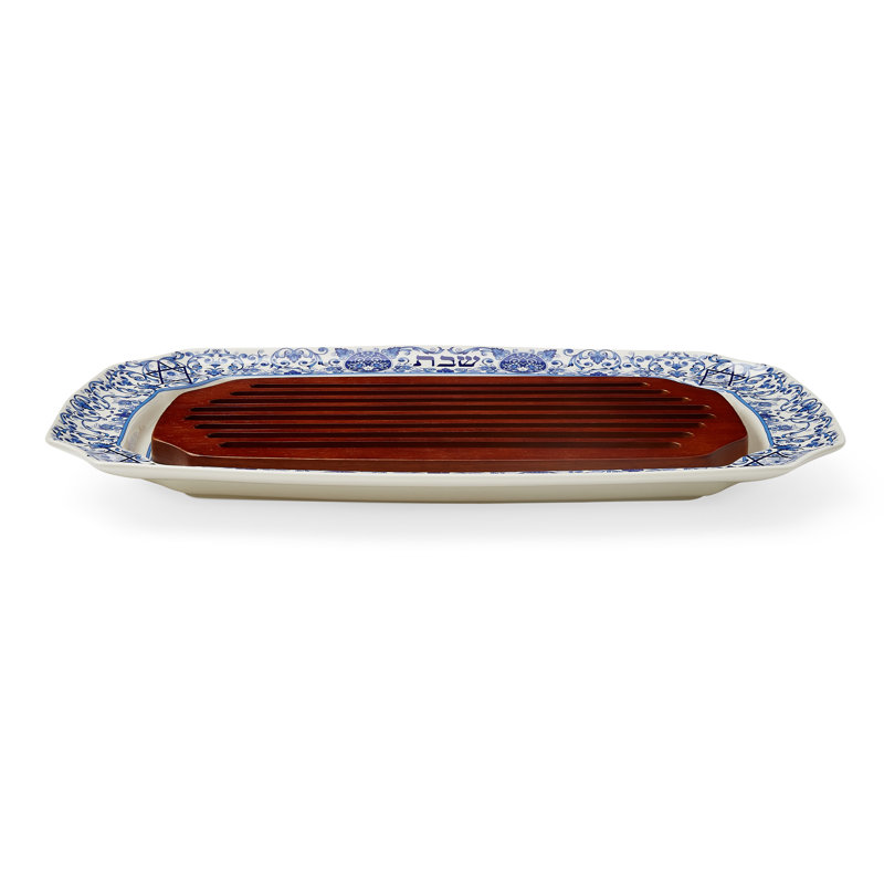 Spode Judaica Challah Tray W/Wd Insert 17.5"