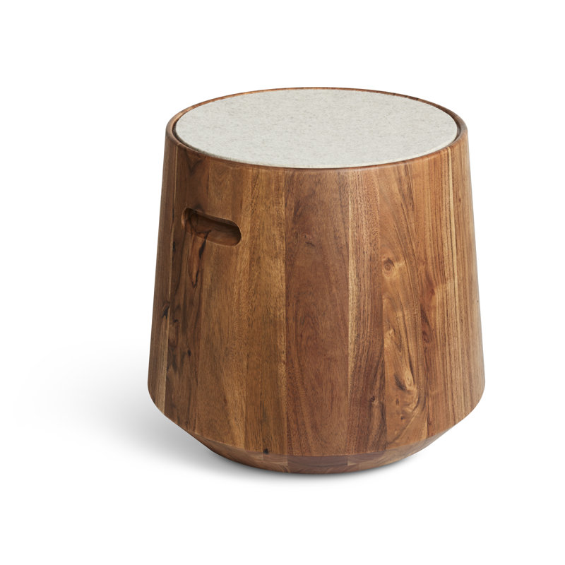 Turn Solid Wood Accent Stool, Heathered Off White