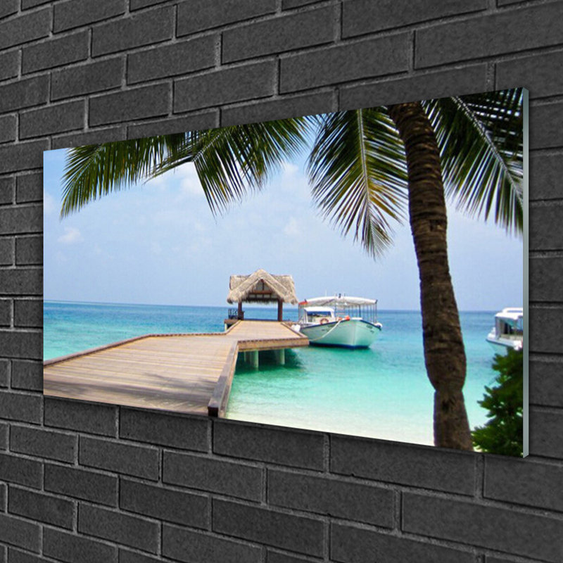 Glass Print Wall Art 100X50cm Image Printed On Glass Decorative Wall Picture Behind Toughened / Tempered Safety Real Glass For Kitchen & Living Room Theme: Bridge Sea Architecture