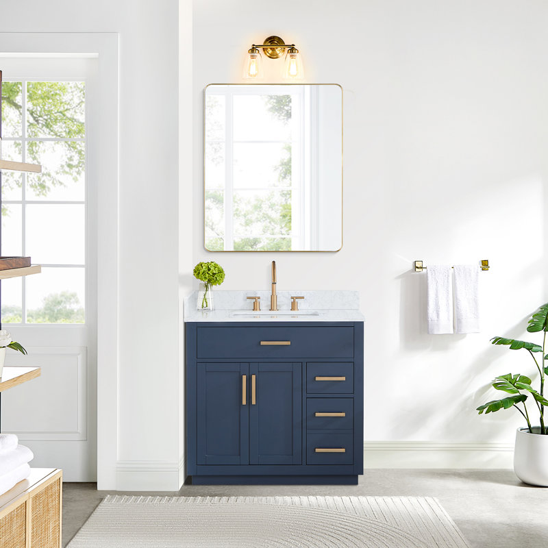 Ensemble de meuble-lavabo simple 36 po Gavino, Bleu royal, Doré
