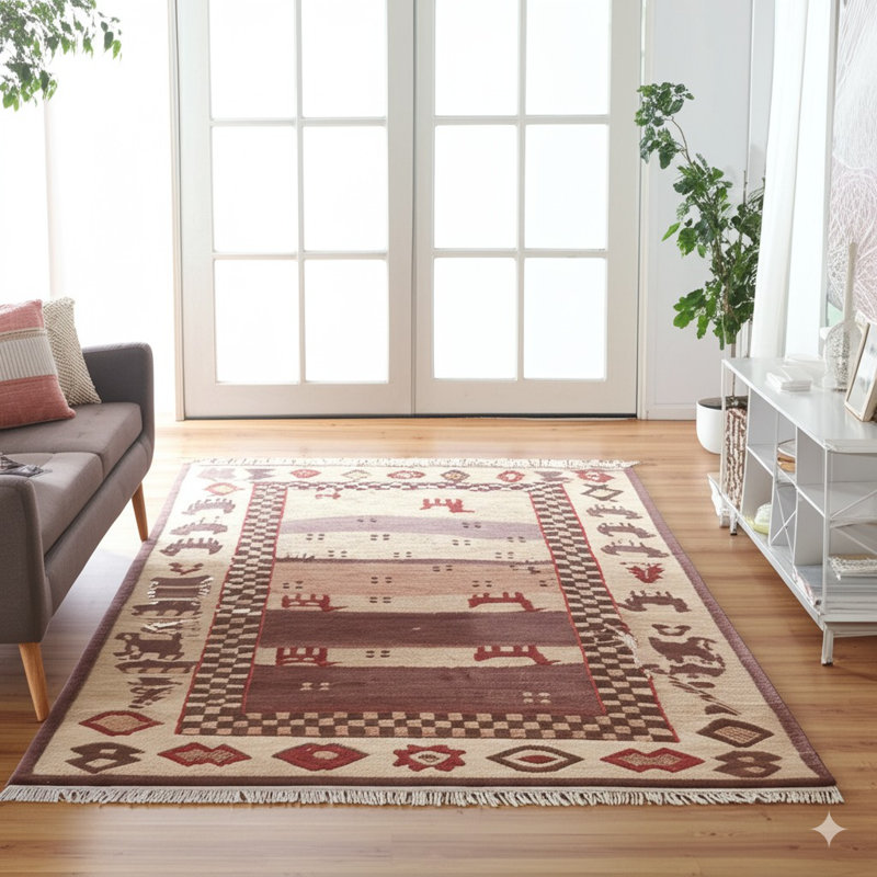 Tapis beige moderne en laine noué à la main