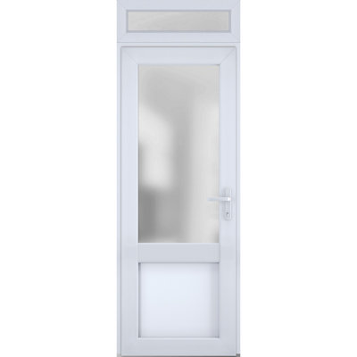 Front Exterior Prehung FiberGlass Door Frosted Glass / Manux 8422 Matte Black / Top Exterior Window / Office Commercial and Residential Doors Entrance Patio Garage-W36" x H80+14"-Right-hand Inswing