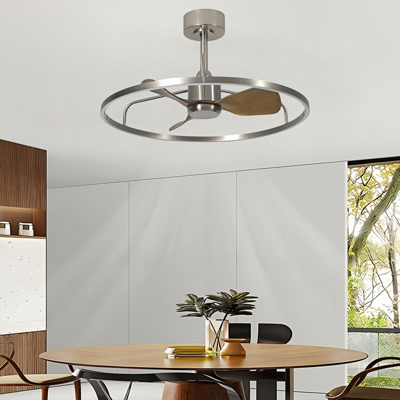 27.56" 3 Blade Modern Ceiling Fan With Light Flush Mount Metal Ceiling Fan with LED Light and Remote