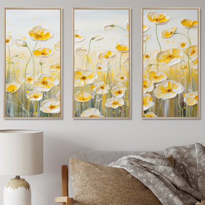Buttercups Floral Array Field - Flower Field Canvas Art Set