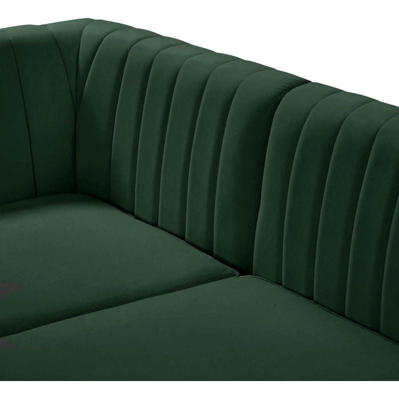 Enson Velvet L-Shaped Sectional Reversible, Green Velvet