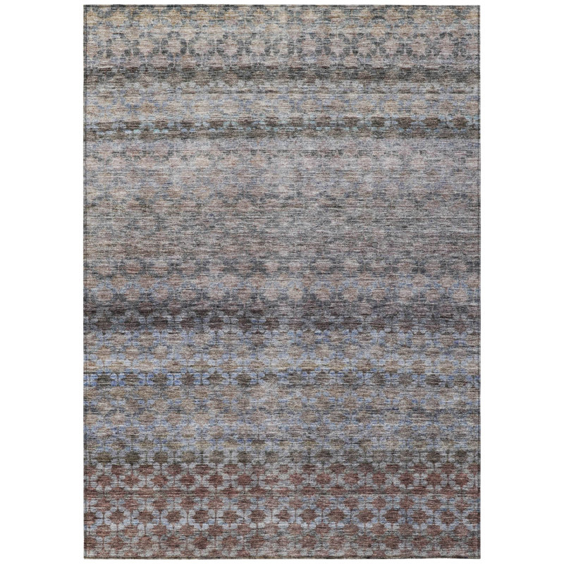 Tapis intérieur lavable rayé 9 pi x 12 pi brun noir et rouge brique