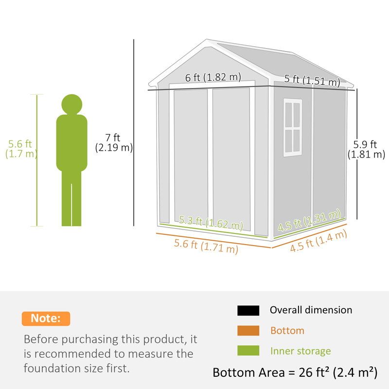 Garden 6 ft. W 5 ft. D PP Resin, Aluminium Reverse Apex Storage Shed, Dark Grey