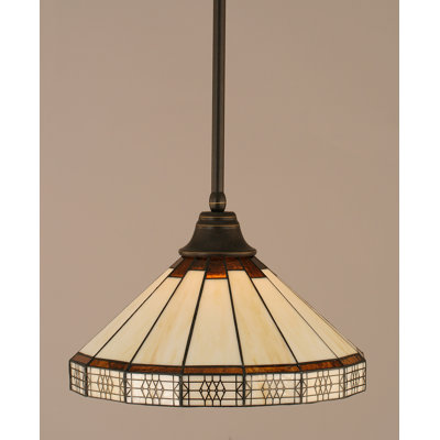 Luminaire suspendu suspendu à la tige avec verre d'art mission de 15 po miel et brun