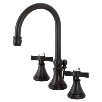 Kingston Brass Millennium Two-Handle 3-Hole Deck Mount Widespread Bathroom Faucet with Brass Pop-Up Drain