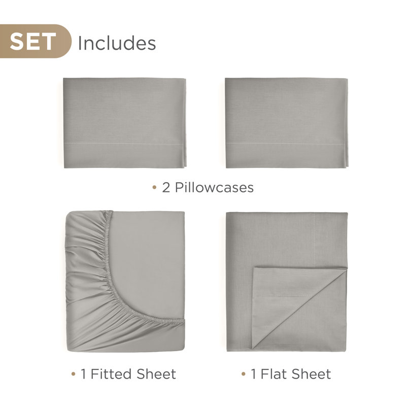 Supima 100% Cotton Standard Sheet Set, Queen Sheet Set with 2 Pillowcases, Limestone
