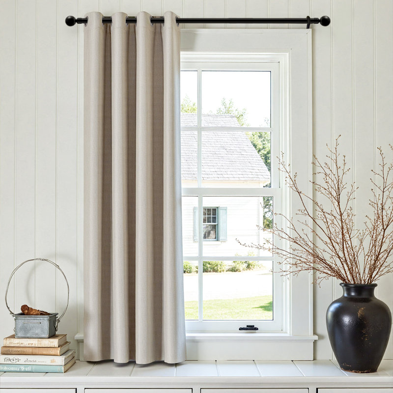 Grommet Room Darkening Linen Textured Curtain, Grayish Beige, 50" W x 72" L