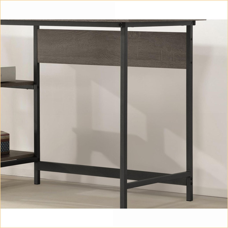Desks, Industrial Weathered Gray Desk with 2 Storage Shelves &amp; Open Design | MDF+Metal | Gray