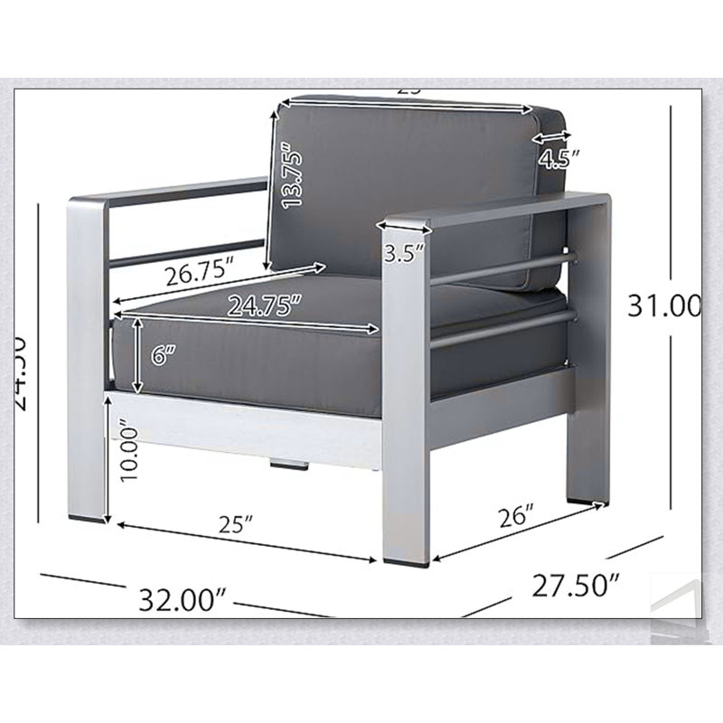 Fauteuil club CAPE CORAL MP2 avec structure en aluminium résistant aux intempéries et coussin en mousse haute densité pour un confort ultime