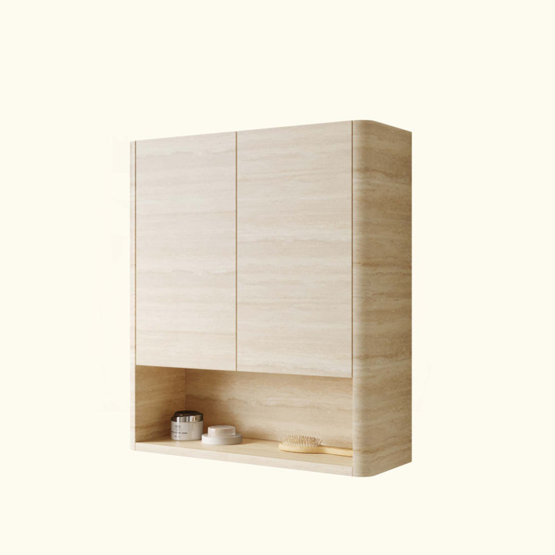 Wall-Mounted Over-the-Toilet Storage Cabinet – Doors, Shelf & Open Compartment for Bathroom/Kitchen/Laundry Room, Beige