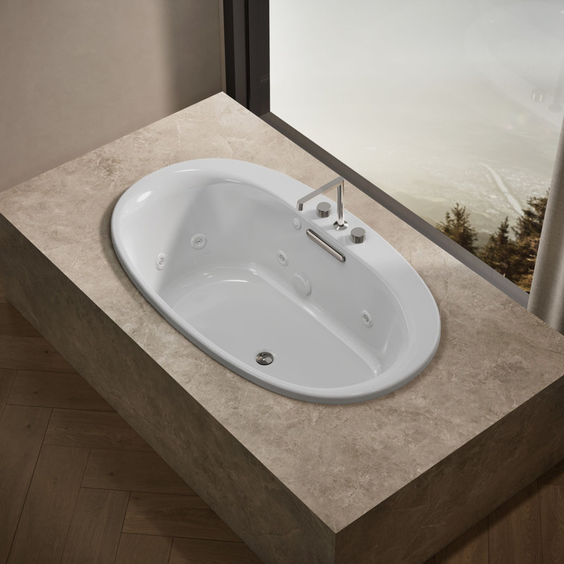 Underscore Ova 60" x 36" Drop In Whirlpool Acrylic Bathtub with Heater Included, Thunder Gray