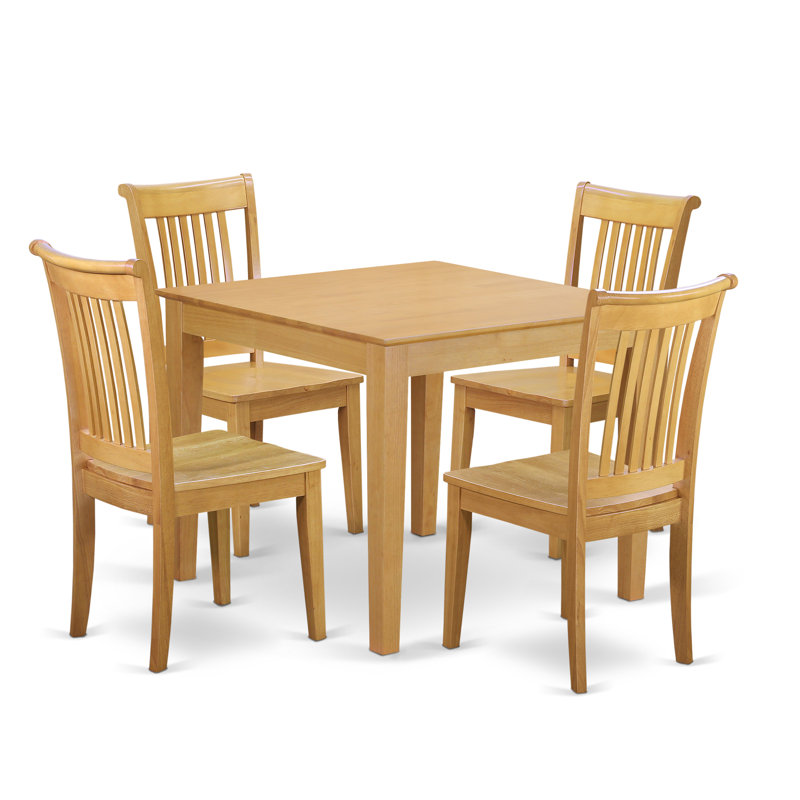 5 Piece Dining Room Table Set Includes a Square Kitchen Table and 4 Dining Chairs, Oak, 5 Pieces: 1 Table, 4 Chairs
