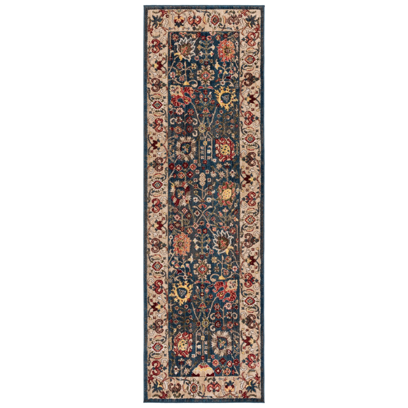 Kurtz Performance Oriental Rug, Runner 2'6" x 14', Blue/Tan