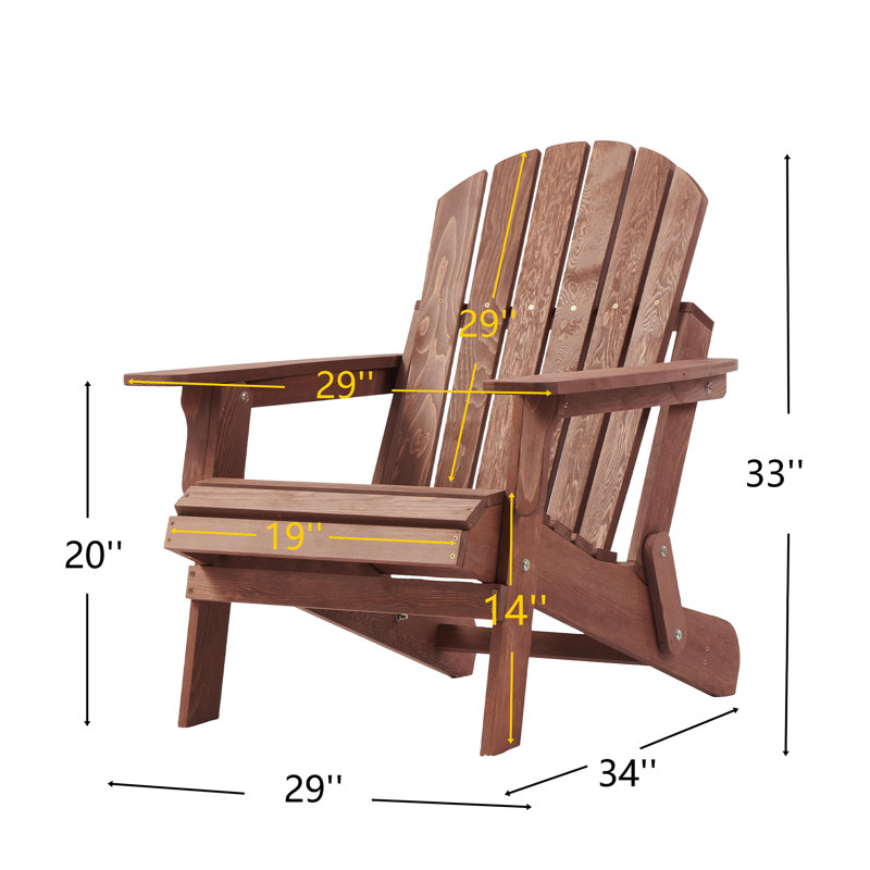 Oversized Wooden Folding Adirondack Chair - Pre-Assembled Seat & Backrest, Durable Hemlock Wood For Outdoor Patio, Backyard, Poolside