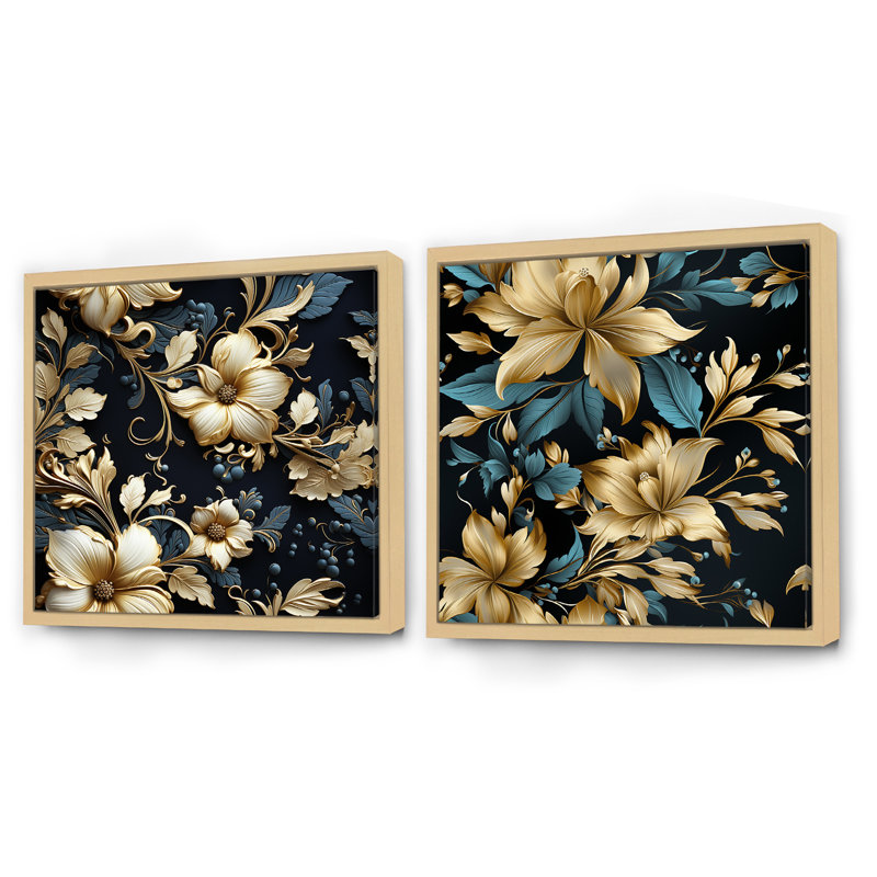 Earley - Ensemble de 2 collages carrés botaniques abstraits, Cadre flottant brun, H 36 po x l 73 po