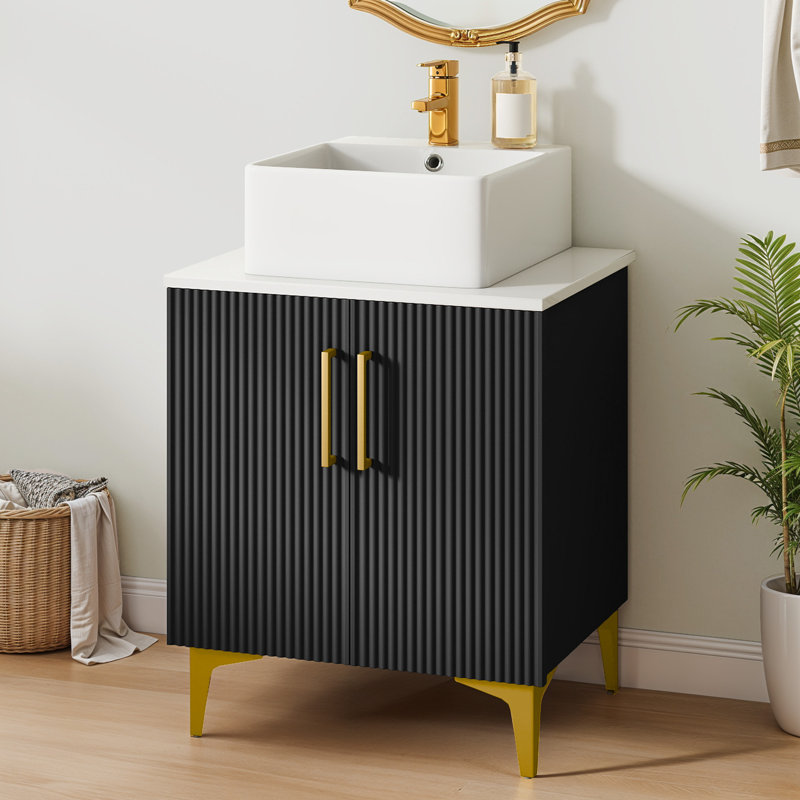 Balconera Freestanding  24 Inch Bathroom Vanity With Sink And Engineered Stone Countertop, Black