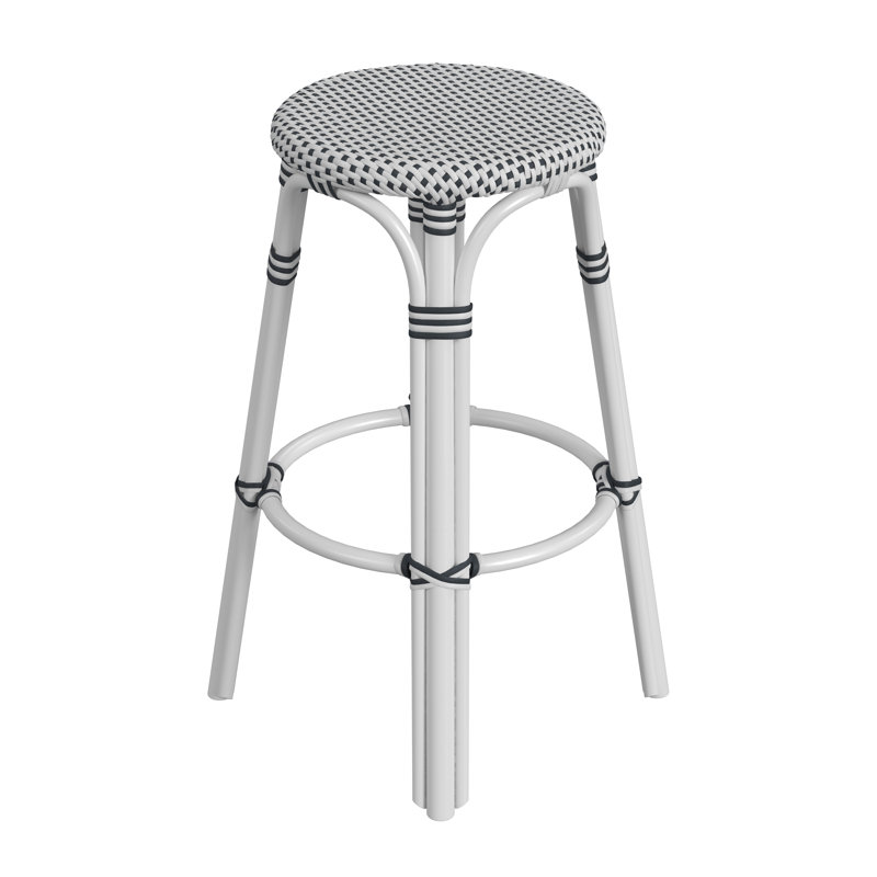Tobias Rattan Bar Stool & Counter Stool, Bar Stool (30" Seat Height), White/Black Dot/White Rattan Frame