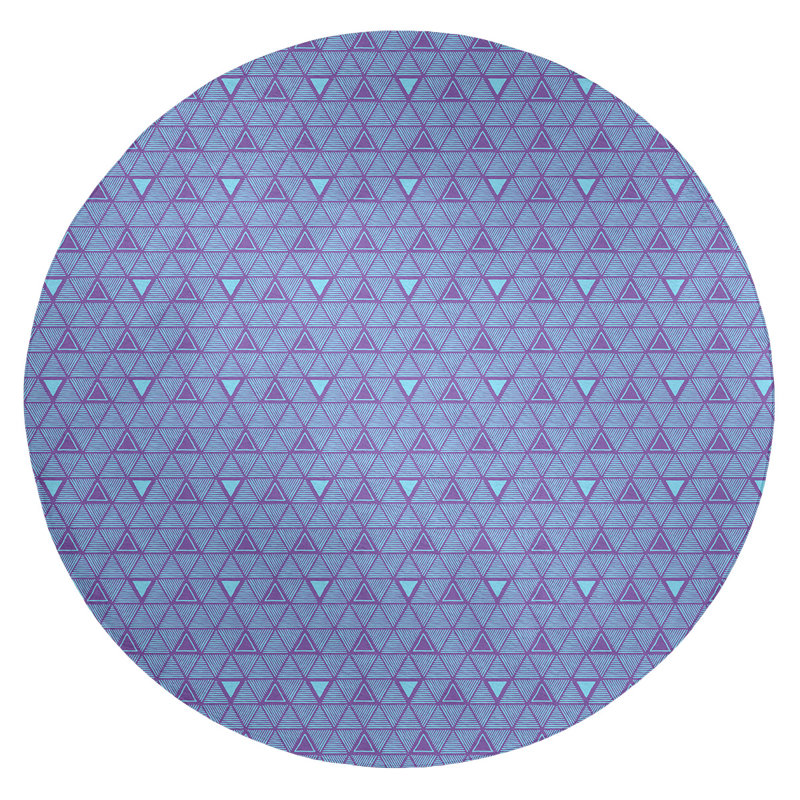 Tapis bleu/mauve léger dessiné à la main, Rond 5 pi