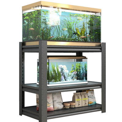 20-30 Gallon Metal Fish Tank Stand, 3-Tier Fish Tank Rack With Adjustable Shelves, Aquarium Stand Furniture For Turtle, Reptile Terrarium, Black(Tank Not Included)