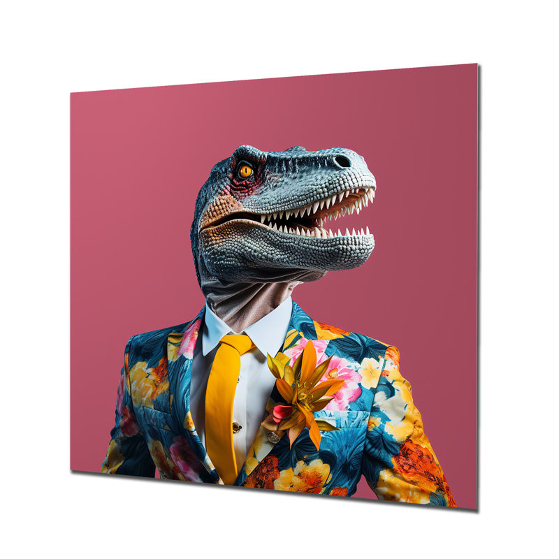 Jaune et rose, premier habillé de dinosaure - art mural dinosaure, H 36 po x l 36 po x P 1,5 po