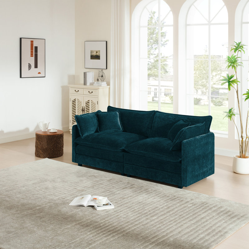 Haninerm Chenille Round Arm Loveseat, Blue, 2