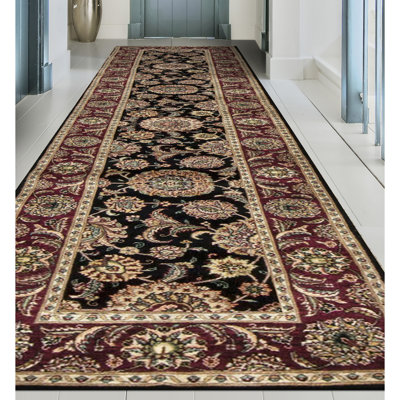 Manchuria Wool Oriental Area Rug in Black/Wine