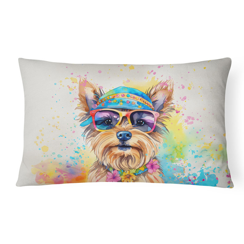 Coussin décoratif Yorkshire Terrier Hippie Dawg, H 12 po x l 16 po, Rectangulaire