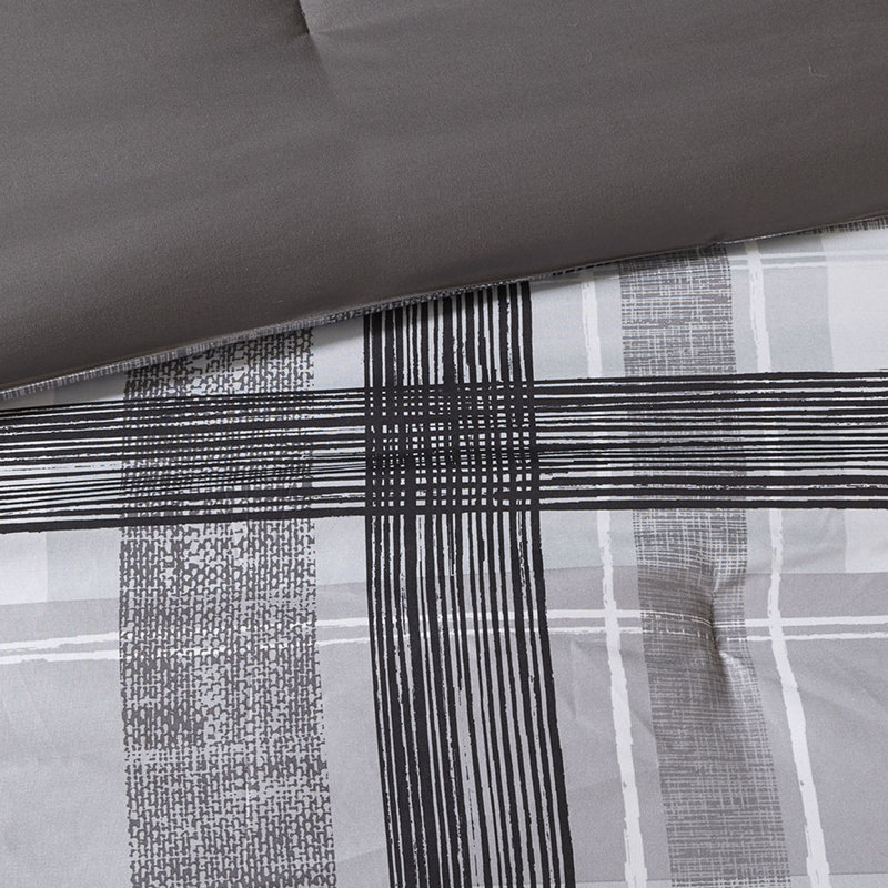 Édredon double / grand écossais - Literie élégante en noir et gris foncé avec édredon, taies décoratives, 2 coussins pour chambre à coucher moderne et doux