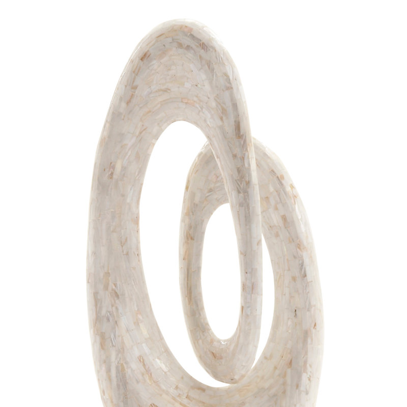 Mother of Pearl Shell Swirl Abstract Decorative Sculpture with Black Base, White