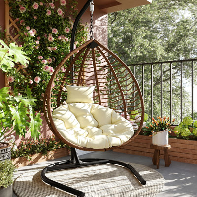Outdoor Hanging Egg Chair PE Rattan Wicker Patio Swing Chair With Stand