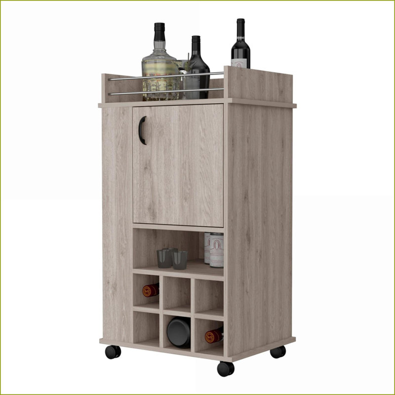 Chariot-bar avec support à vin, roulettes et amp; Rangement | Gris clair | Bois d'ingénierie, Brun