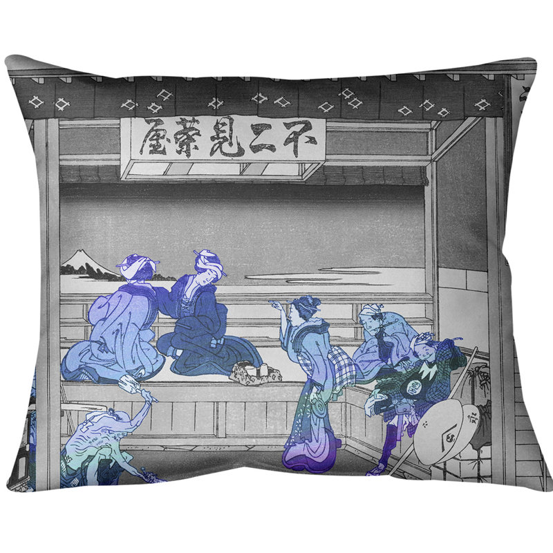 Coussin Yoshida at Tokaido, Bourre en polyester, Bleu, 20 po x 14 po