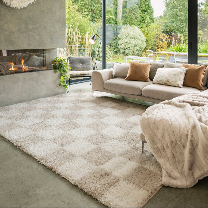 Supai Chequered Machine Tufted Shag Area Rug, 120cm x 170cm